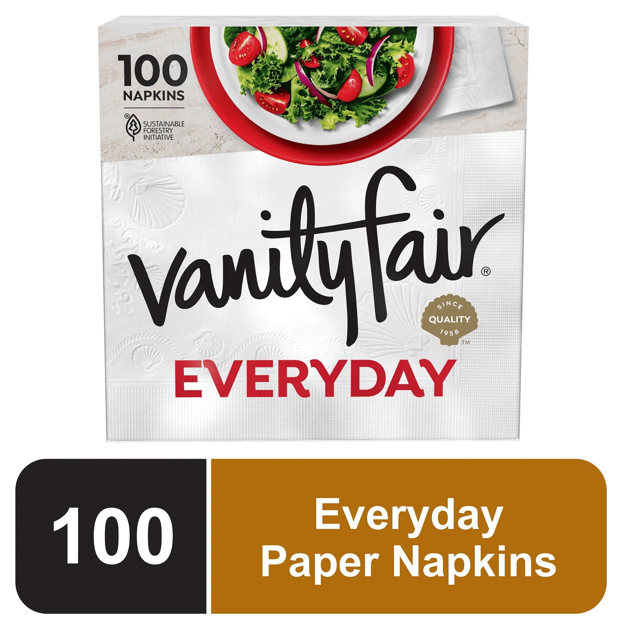 Vanity Fair Everyday Disposable Paper Napkins, White, 100 Count