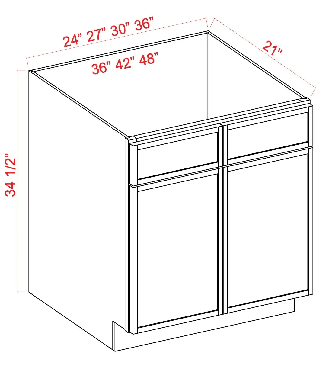 Vanity Sink Base Cabinet with False Drawer - Shaker Slim