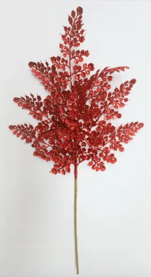 Vara helecho roja brillantina 56cm / 22” Glitter Red fern spray