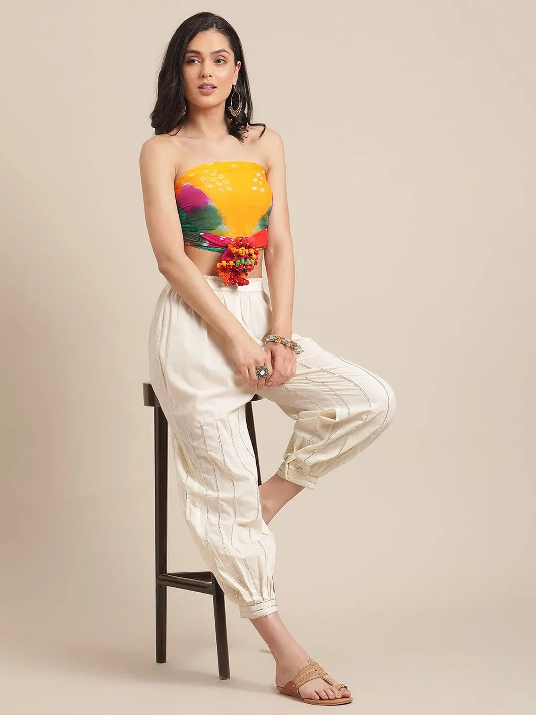 Varanga Off White And Gold Gota Lines Embellished Dhoti Pants