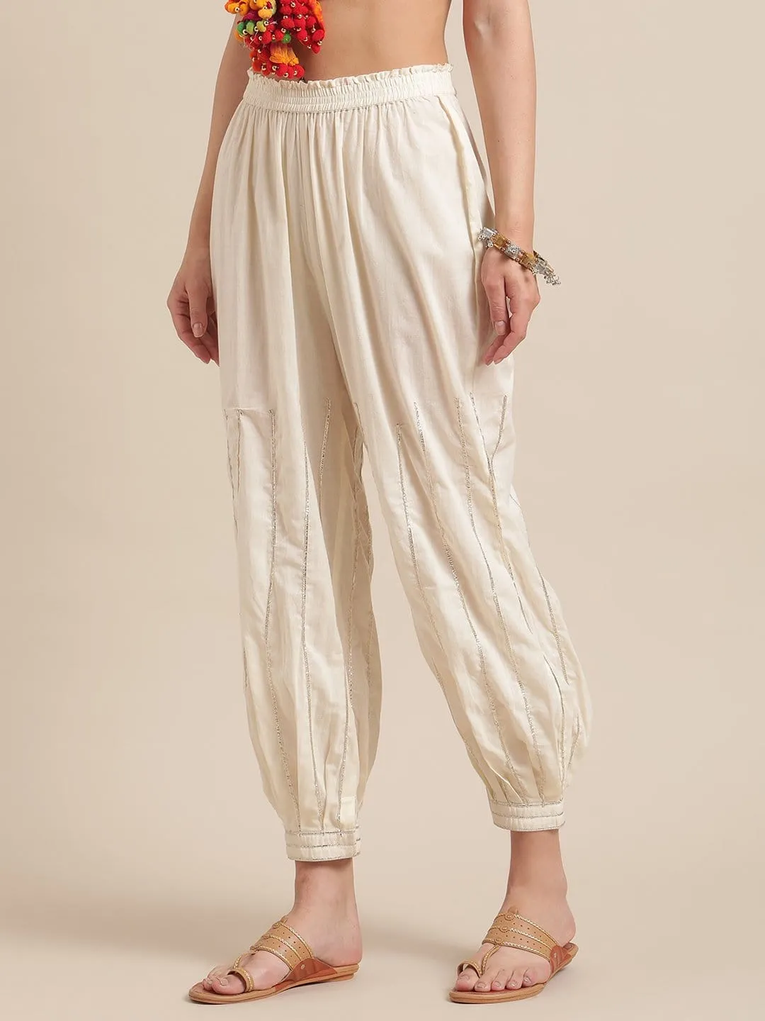 Varanga Off White And Gold Gota Lines Embellished Dhoti Pants