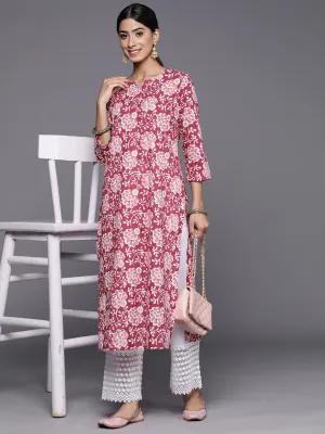 Varanga Pink and White Floral Printed Floral Kurta