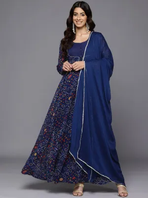 Varanga Women Bandhani Print With Gota Lace Embellished Anarkali Kurta With Dupatta