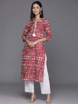 Varanga Women Maroon & White Printed Straight Kurta