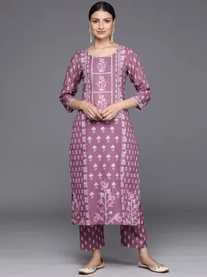 Varanga Women Mauve Printed Kurta Set Paired With Printed Bottom