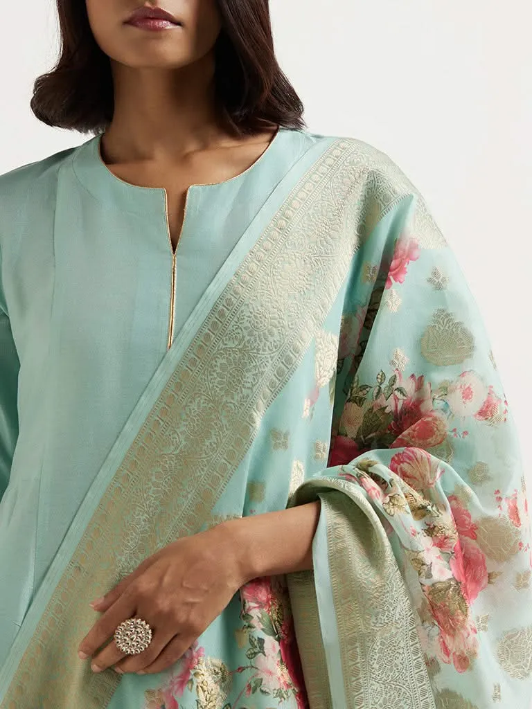 Vark Aqua Kurta, Palazzos & Dupatta Set