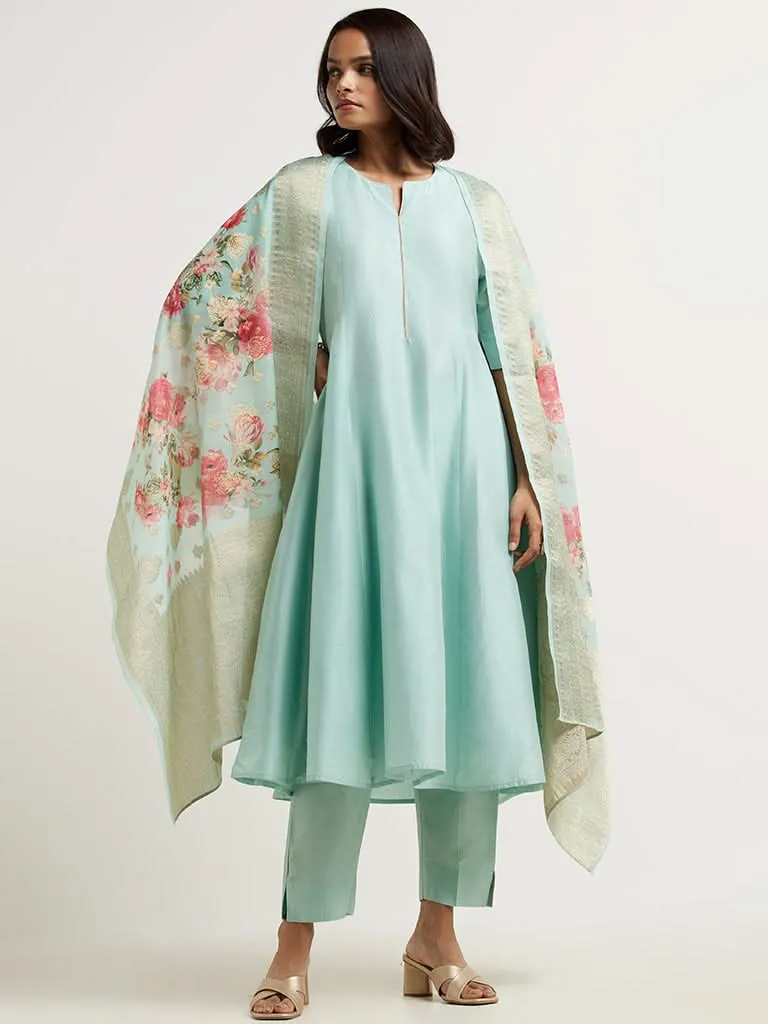 Vark Aqua Kurta, Palazzos & Dupatta Set