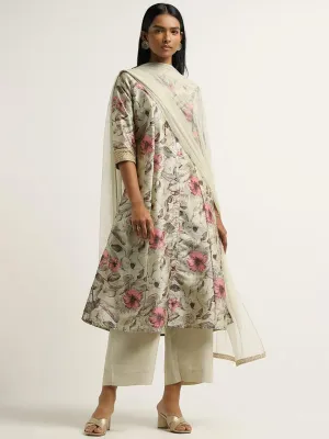 Vark Green Printed Kurta, Palazzos & Dupatta Set