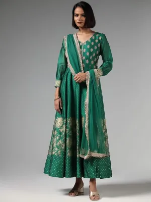 Vark Green Zardozi Embroidered Kurta & Dupatta Set