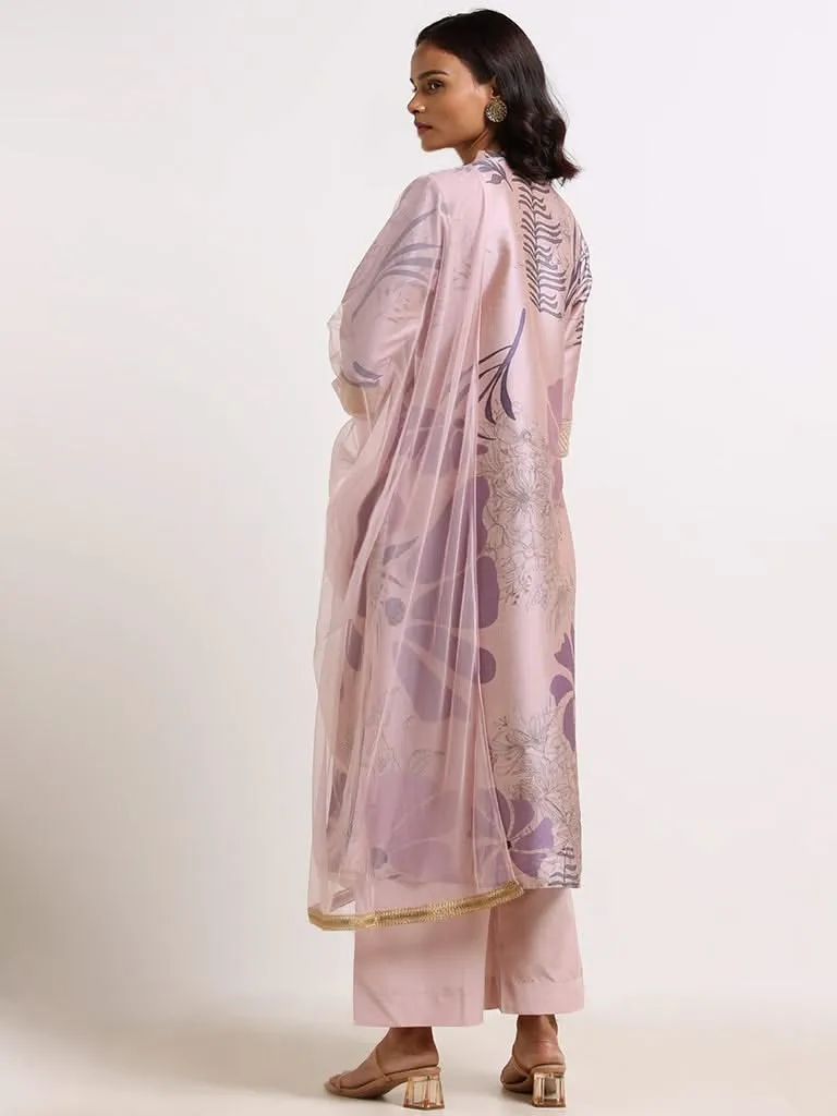 Vark Lilac Digital Printed Kurta, Pants & Dupatta Set