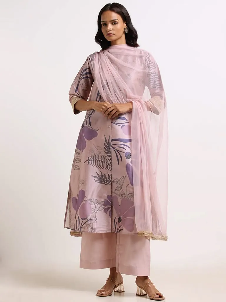 Vark Lilac Digital Printed Kurta, Pants & Dupatta Set