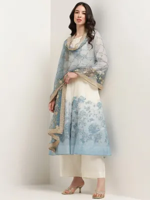 Vark Off-White Embroidered Kurta, Pants and Dupatta Set