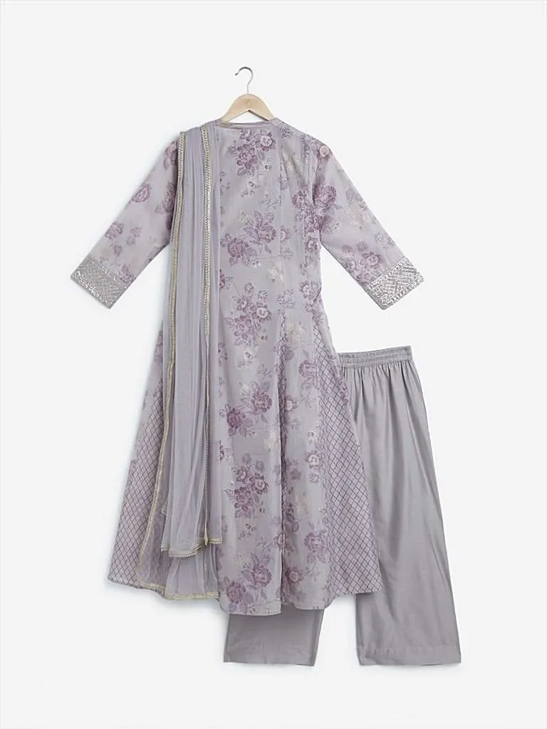 Vark Purple Anarkali Kurta and Palazzos Set