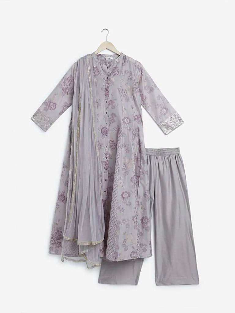 Vark Purple Anarkali Kurta and Palazzos Set