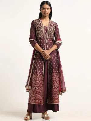 Vark Purple Embroidery Cotton Blend Kurta, Skirt and Dupatta Set