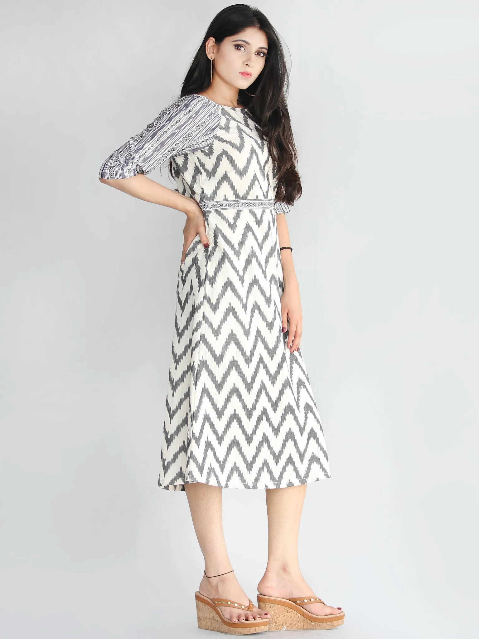 Vashti - Handwoven Cotton Silk Ikat Midi Dress - D418F1452