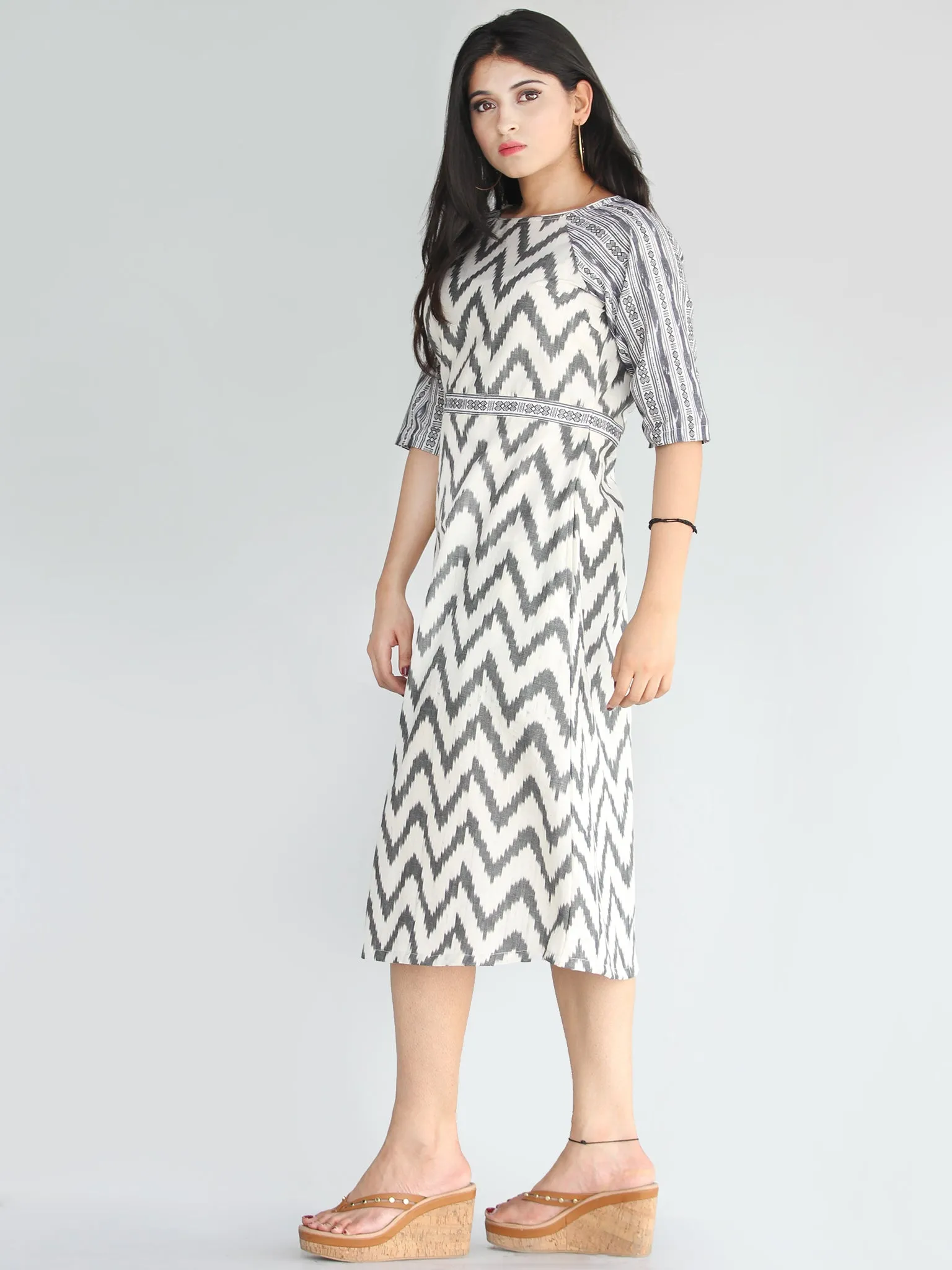 Vashti - Handwoven Cotton Silk Ikat Midi Dress - D418F1452