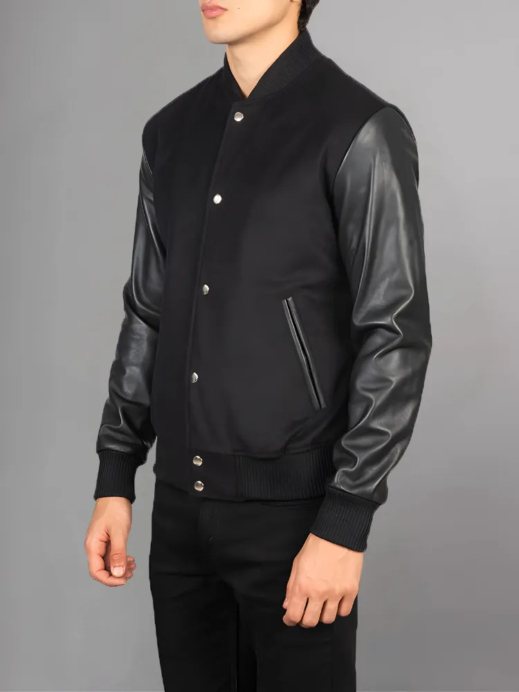 Vaxton Black Striped Hybrid Varsity Jacket