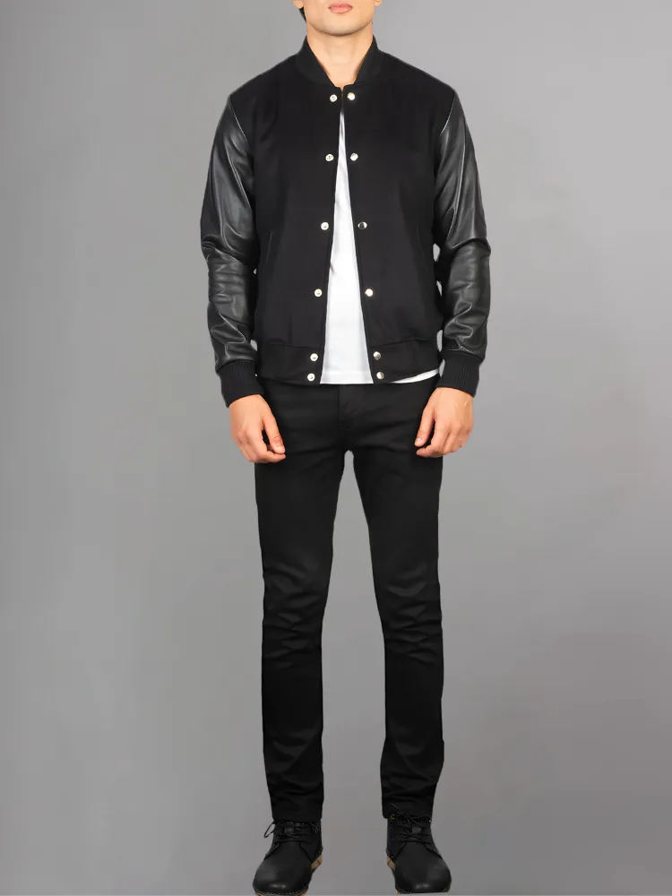 Vaxton Black Striped Hybrid Varsity Jacket