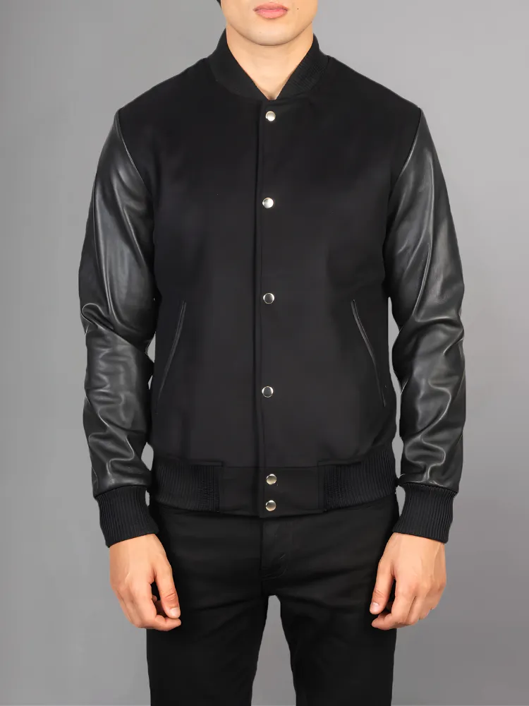 Vaxton Black Striped Hybrid Varsity Jacket