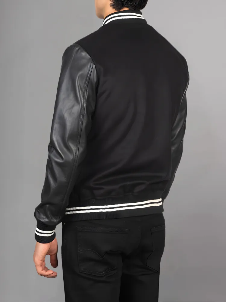 Vaxton Black Striped Hybrid Varsity Jacket