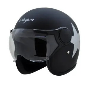 VEGA JET DX STAR W/VISOR DULL BLACK SILVER