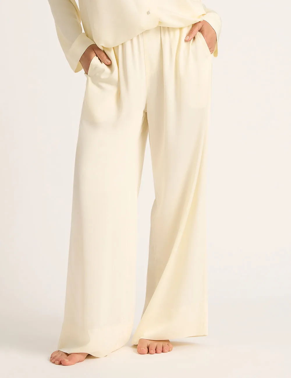 Vegan Silk Wide Leg Sleep Pant - Pearl