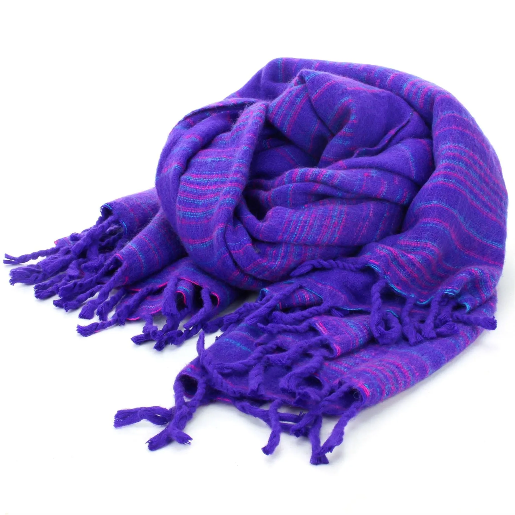 Vegan Wool Shawl Blanket - Stripe - Bright Purple