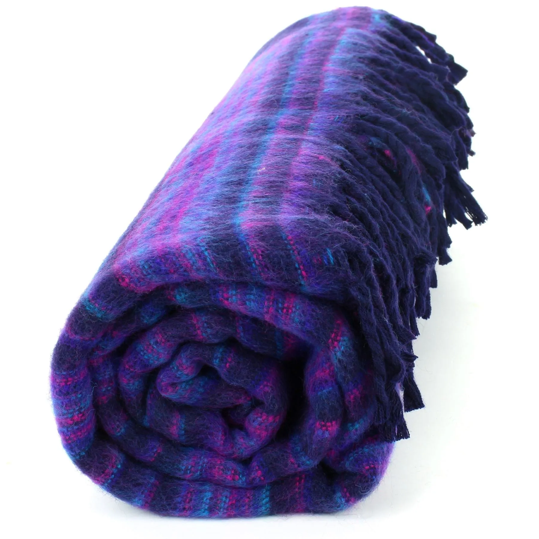 Vegan Wool Shawl Blanket - Stripe - Navy Purple