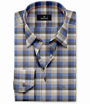 Vegas - Blue With Sandal Checked Shirts For Mens | Ariser