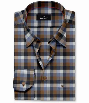 Vegas - Brown With Blue Checked Shirts For Mens | Ariser