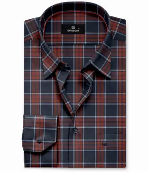 Vegas - Brown With Navy Blue Checked Shirts For Mens | Ariser