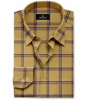 Vegas - Mustard Yellow With Black Checked Shirts For Mens | Ariser