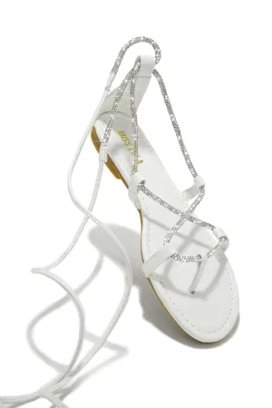 Vegas Weekend Embellished Lace Up Sandals - White