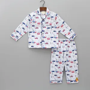 Vehicles Printed White Sleepwear