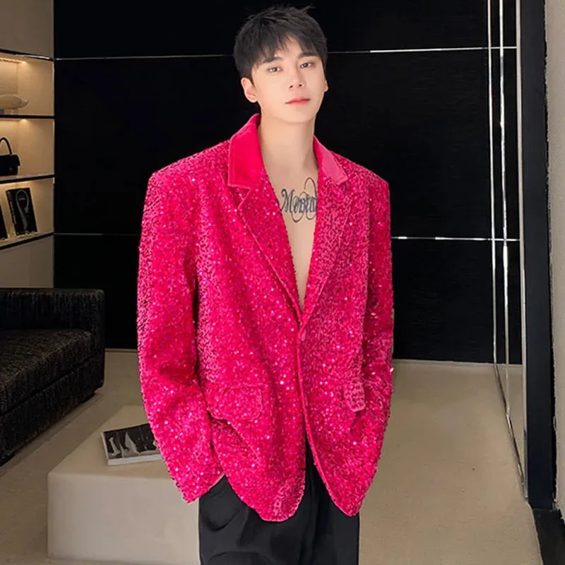 Velour Male Suit Jackets Personality Sequin Shoulder Design Solid Color Lapel Men's Short Coats Spring Chic 9C4696