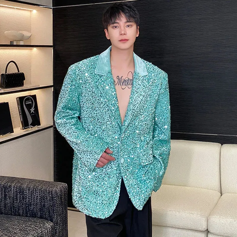 Velour Male Suit Jackets Personality Sequin Shoulder Design Solid Color Lapel Men's Short Coats Spring Chic 9C4696