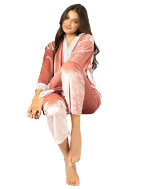 Velour Sleepwear Set with Elegant Embroidered Buttons