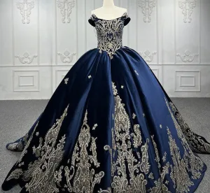 Velvet Blue Ball Gown Quinceanera Dress