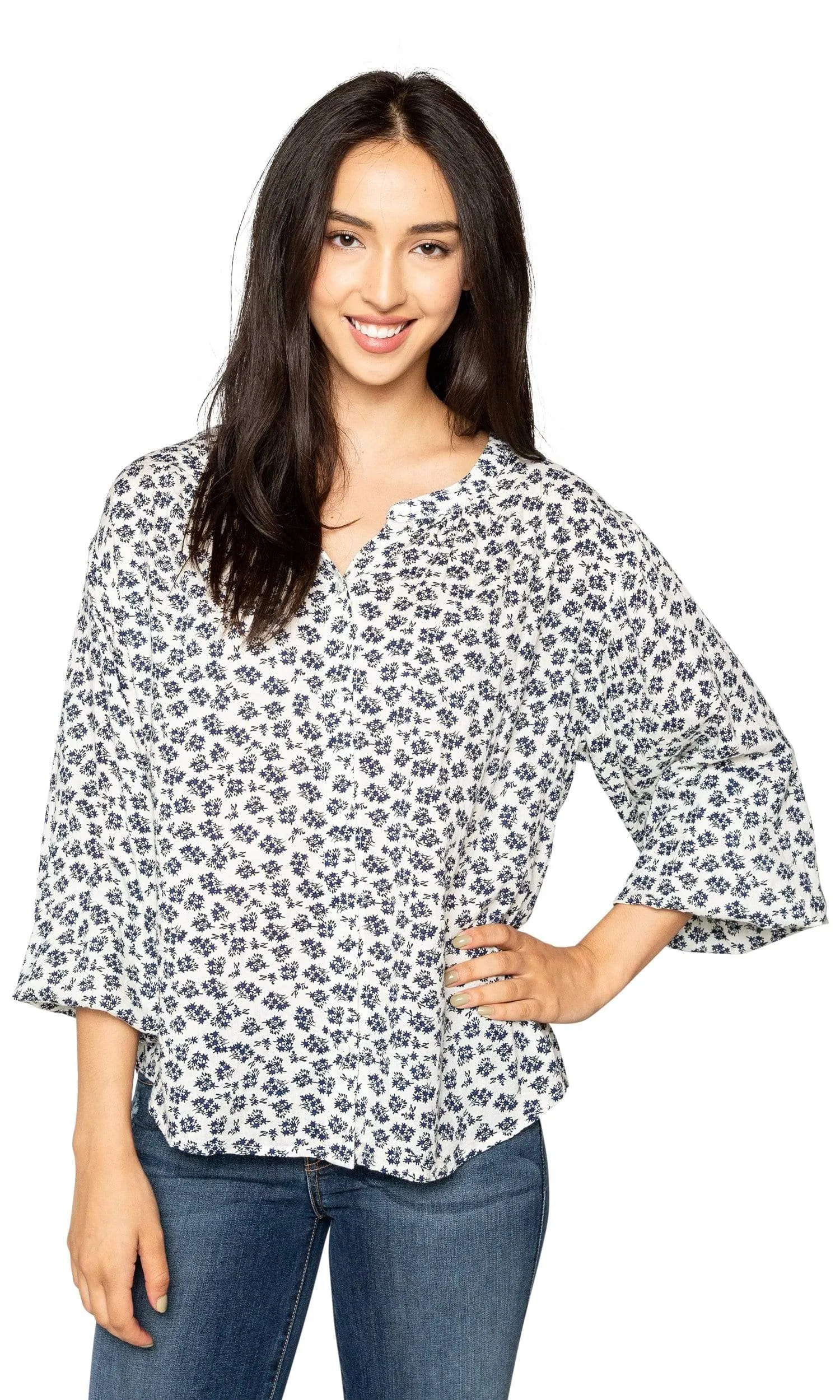 Velvet by Graham & Spencer Kissan Sheer Printed Gauze Button Up Top