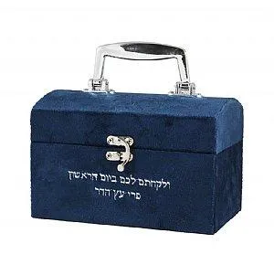 Velvet Etrog Box with Lock  Carry Handle - Blue