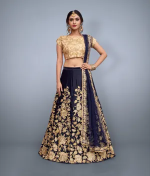 Velvet Silk Lehenga With Golden Dori Embroidery Work And Cut Work Dupatta And Golden Choli