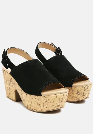 VENDELA Leather Slingback Platform Sandal in Black