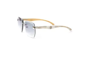 VENDOME Silver & White Buffalo Horn Sunglasses, Gradient Grey Square Lenses