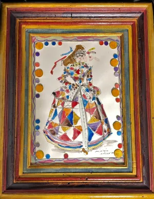 Venetian Harlequin Jester Watercolor Painting