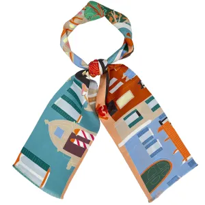 Venezia Orange and blue silk tie scarf