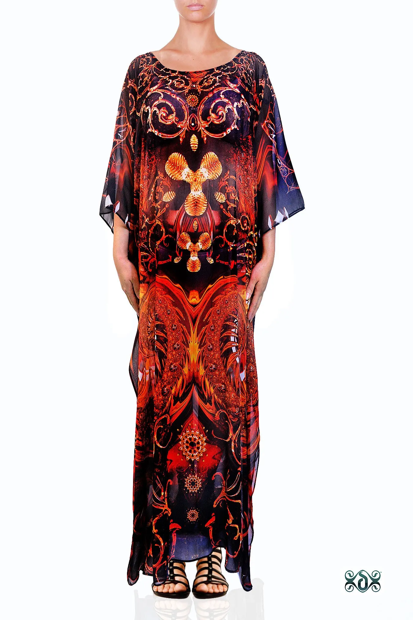 VENI VIDI VENICE Dark Golden Ornate Devarshy Long Embellished Kaftan - 1111A