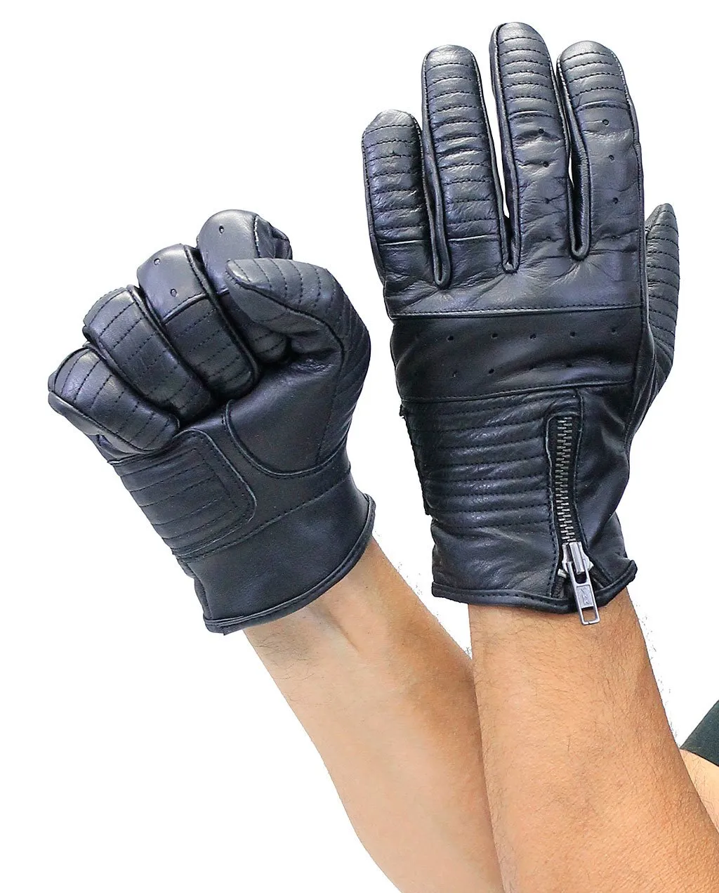 Vented Biker Gloves w/Zip Cuff & Cell Phone Fingertips #G8416VZK