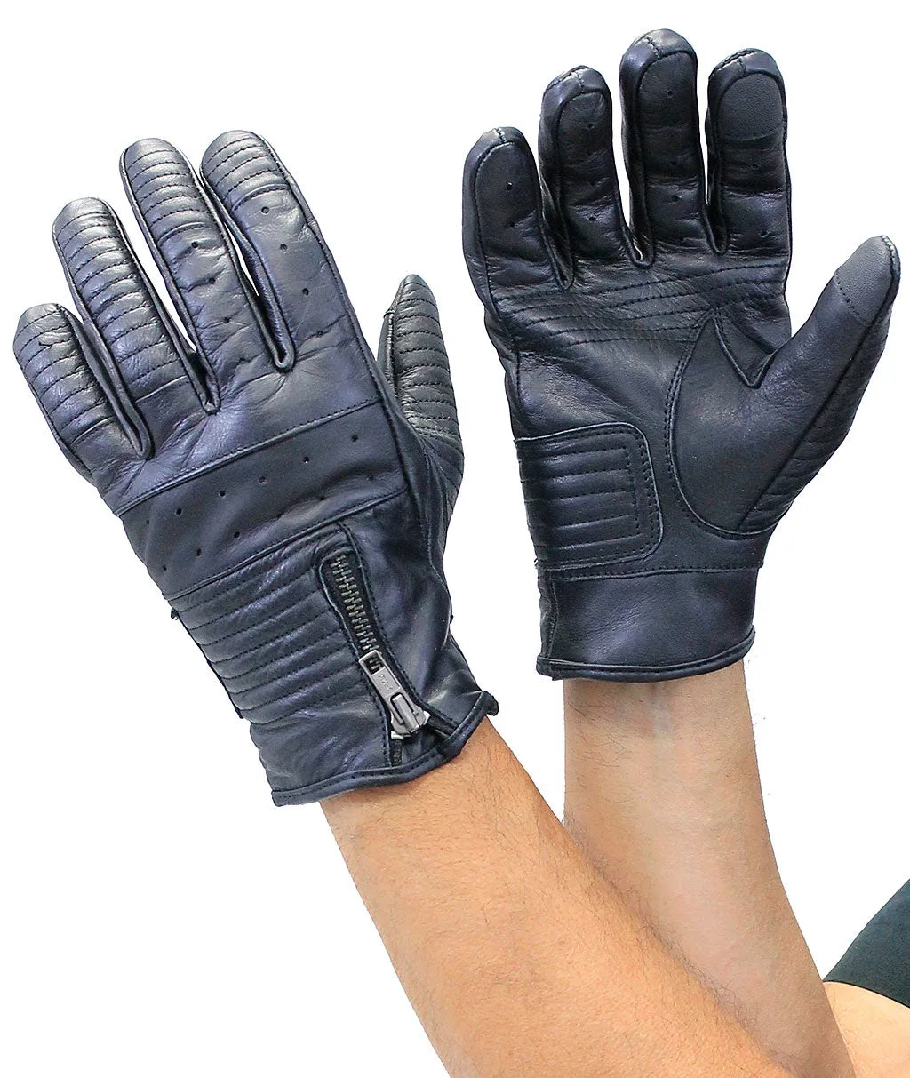 Vented Biker Gloves w/Zip Cuff & Cell Phone Fingertips #G8416VZK