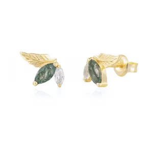 Verdant Moss Agate Studs (Yellow Gold)